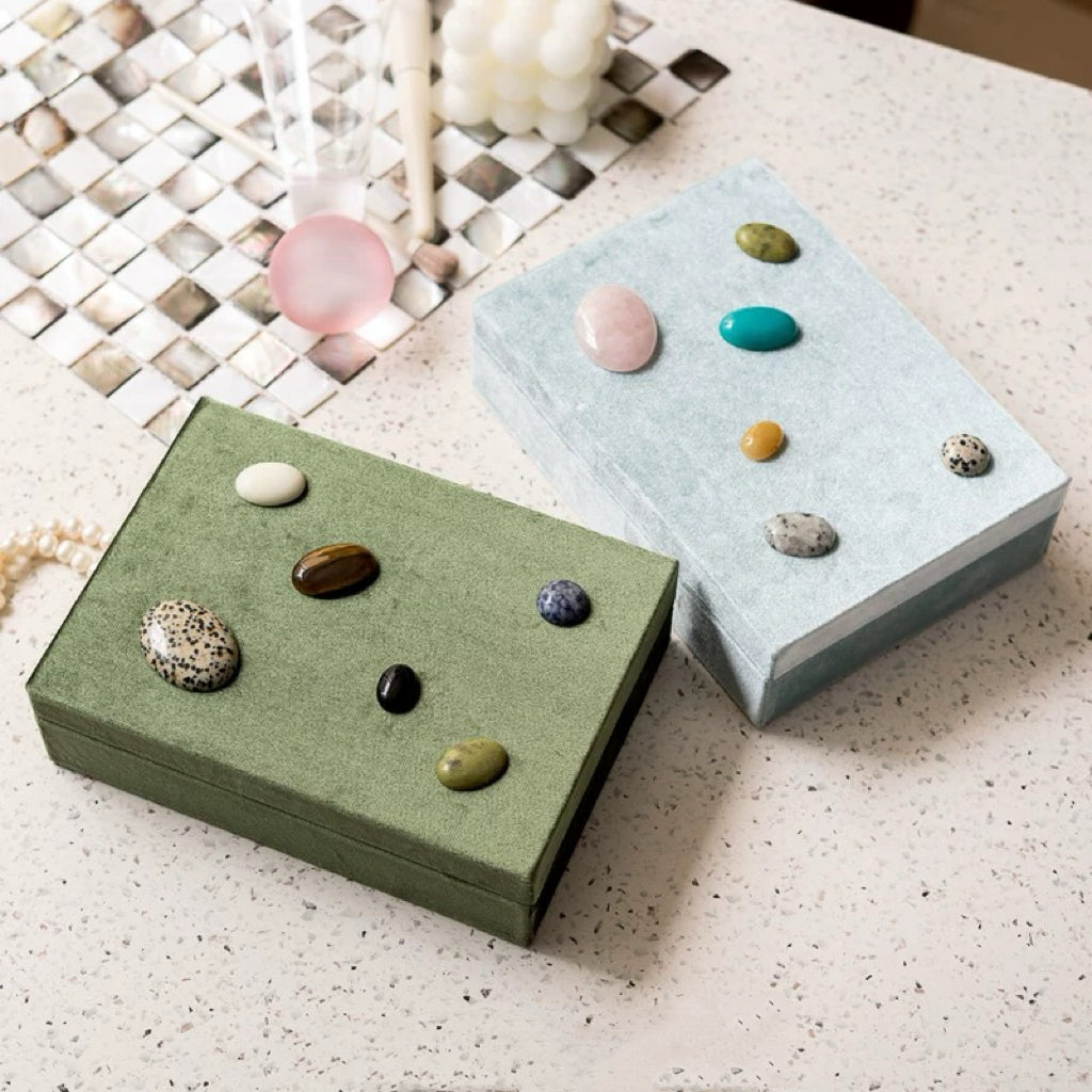 Earth Stone Adorned Jewelry Case - Premium Velvet Storage