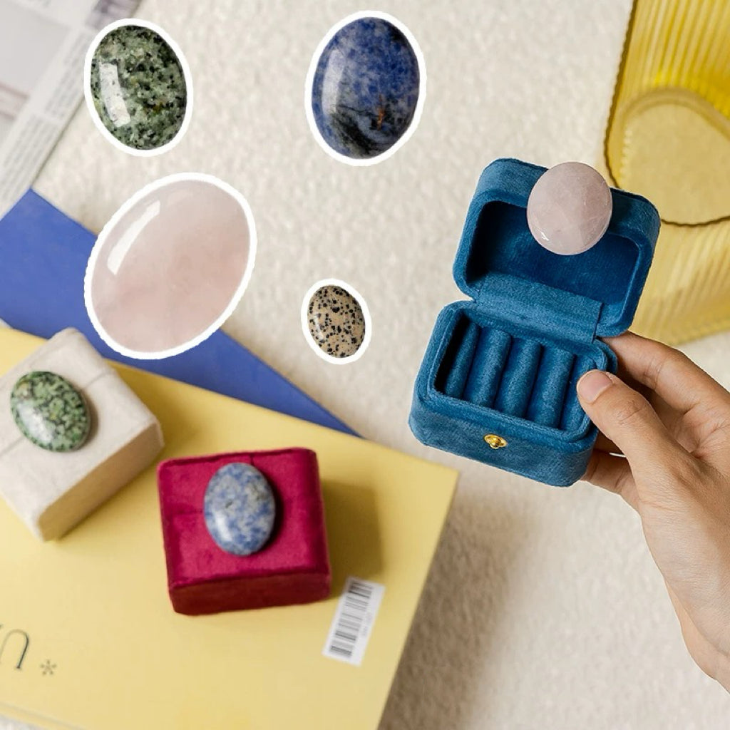 Natural Stone Velvet Jewelry Box – Elegant Storage for Rings & Earrings