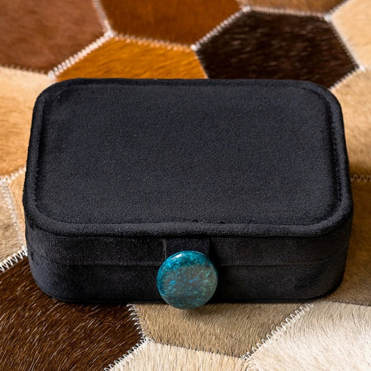 Portable Double-Layer Velvet Jewelry Box with Natural Stone Clasp