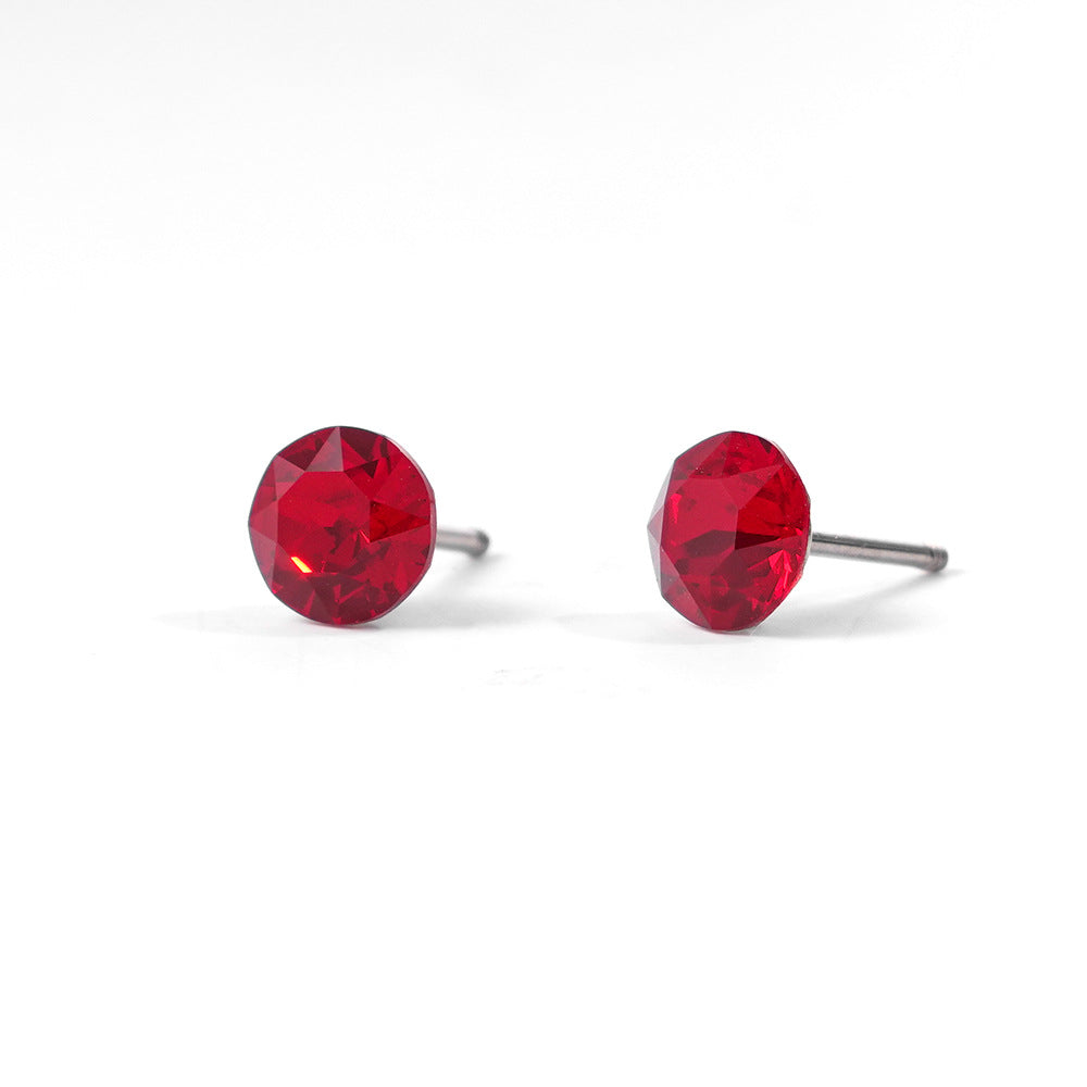 6mm Sparkling Synthetic Crystal Screw Back Titanium Stud Earrings