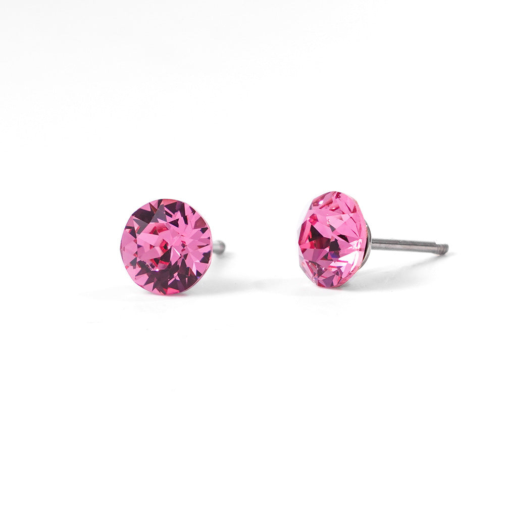 6mm Sparkling Synthetic Crystal Screw Back Titanium Stud Earrings