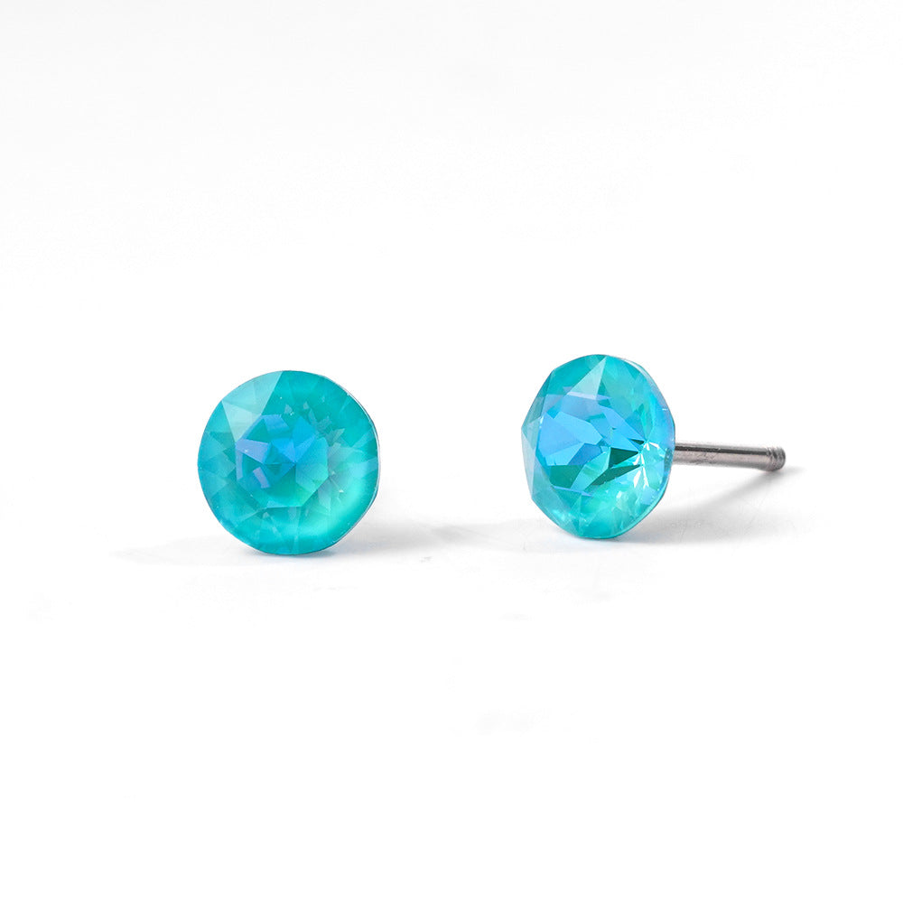 6mm Sparkling Synthetic Crystal Screw Back Titanium Stud Earrings