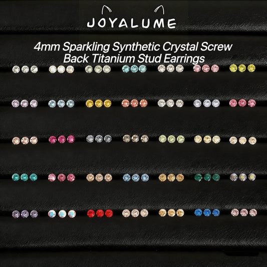 4mm Sparkling Synthetic Crystal Screw Back Titanium Stud Earrings