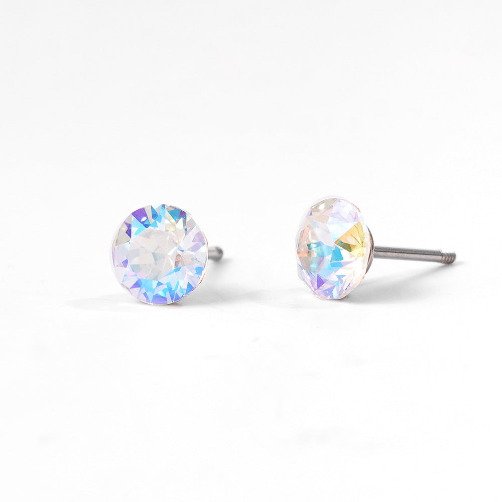 6mm Sparkling Synthetic Crystal Screw Back Titanium Stud Earrings