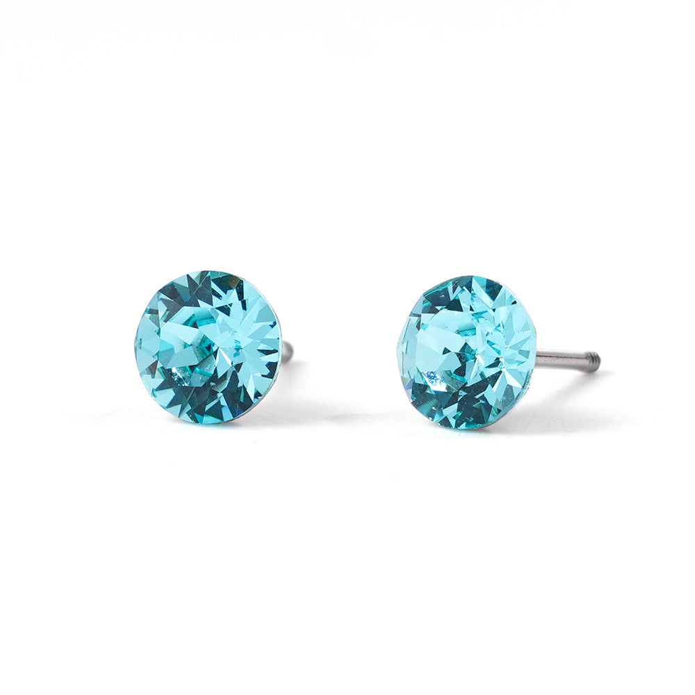 6mm Sparkling Synthetic Crystal Screw Back Titanium Stud Earrings
