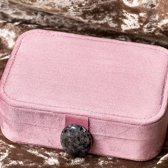 Portable Double-Layer Velvet Jewelry Box with Natural Stone Clasp