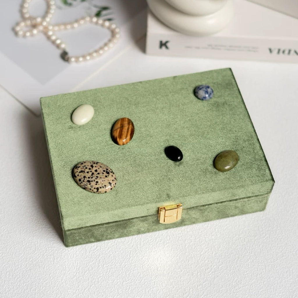 Earth Stone Adorned Jewelry Case - Premium Velvet Storage