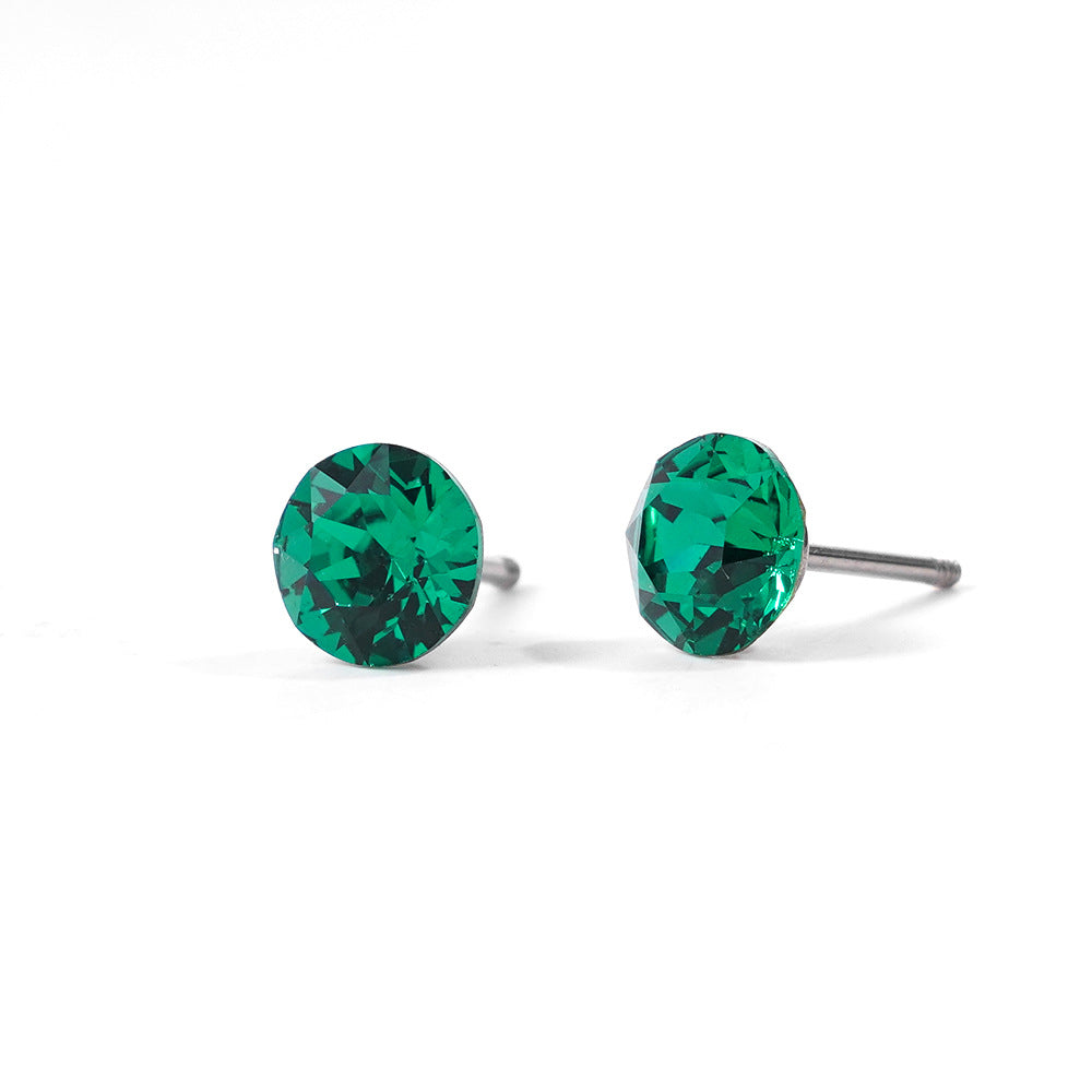 6mm Sparkling Synthetic Crystal Screw Back Titanium Stud Earrings