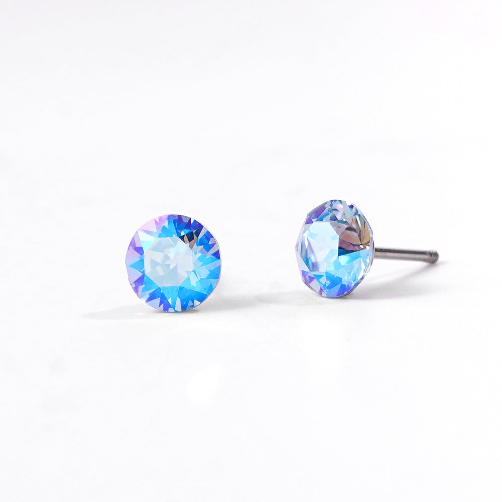 6mm Sparkling Synthetic Crystal Screw Back Titanium Stud Earrings