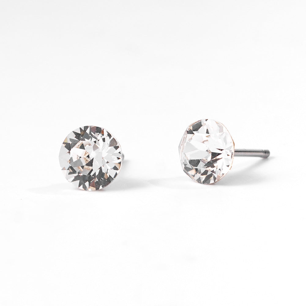 6mm Sparkling Synthetic Crystal Screw Back Titanium Stud Earrings