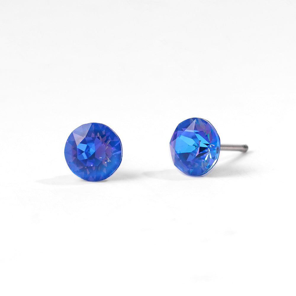 6mm Sparkling Synthetic Crystal Screw Back Titanium Stud Earrings