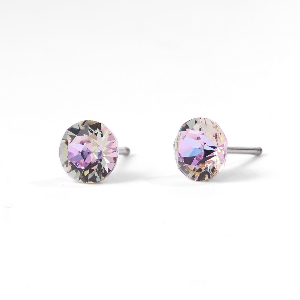 6mm Sparkling Synthetic Crystal Screw Back Titanium Stud Earrings