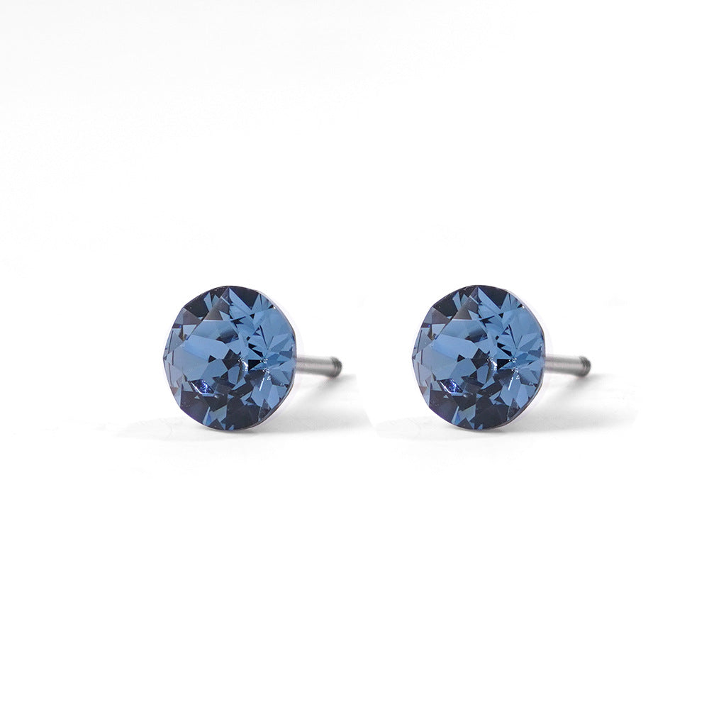 6mm Sparkling Synthetic Crystal Screw Back Titanium Stud Earrings