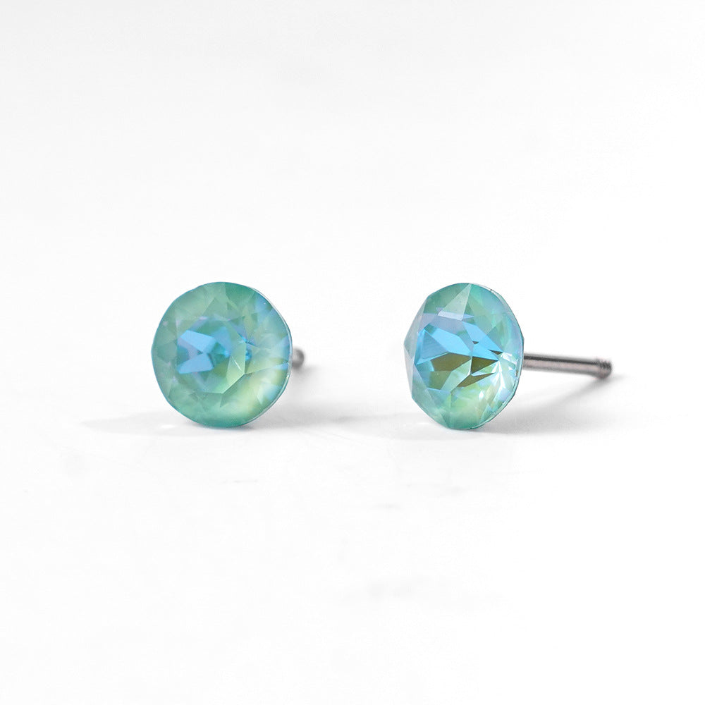 6mm Sparkling Synthetic Crystal Screw Back Titanium Stud Earrings
