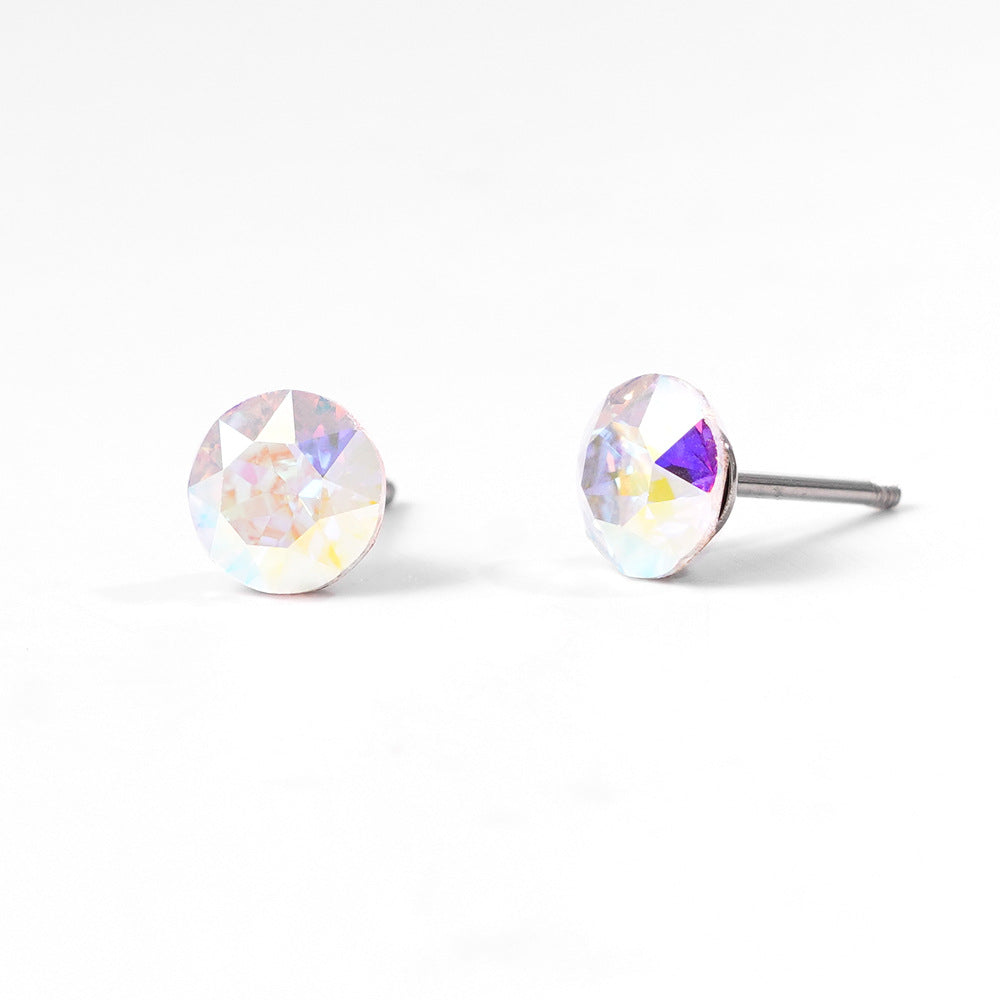 6mm Sparkling Synthetic Crystal Screw Back Titanium Stud Earrings