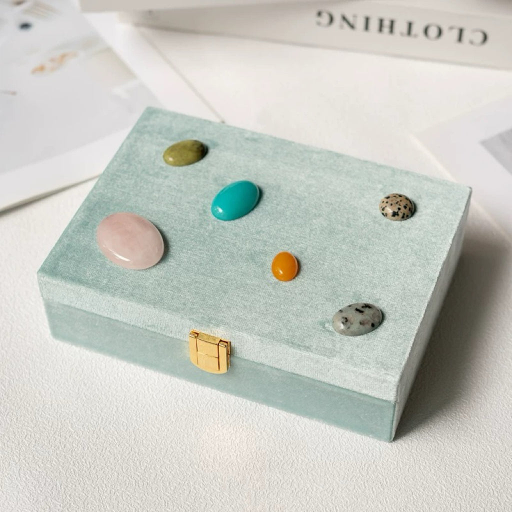 Earth Stone Adorned Jewelry Case - Premium Velvet Storage