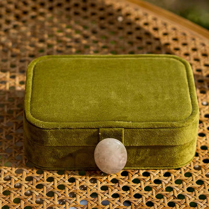 Portable Double-Layer Velvet Jewelry Box with Natural Stone Clasp