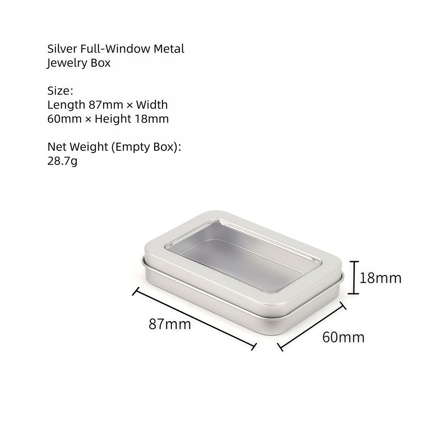 Silver Full-Window Jewelry Box (Empty box)