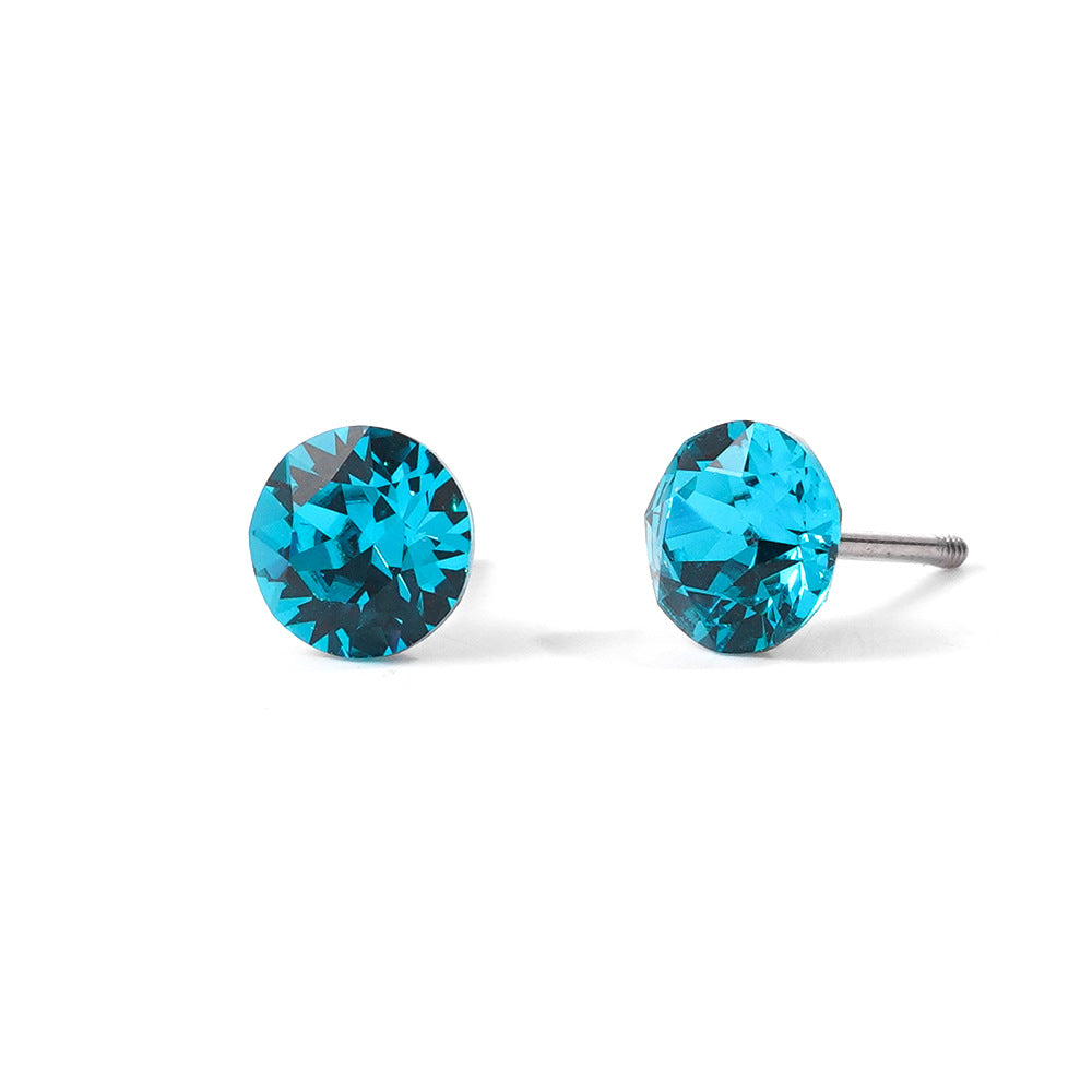 6mm Sparkling Synthetic Crystal Screw Back Titanium Stud Earrings