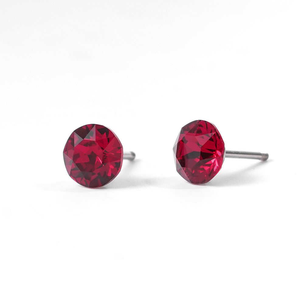 6mm Sparkling Synthetic Crystal Screw Back Titanium Stud Earrings