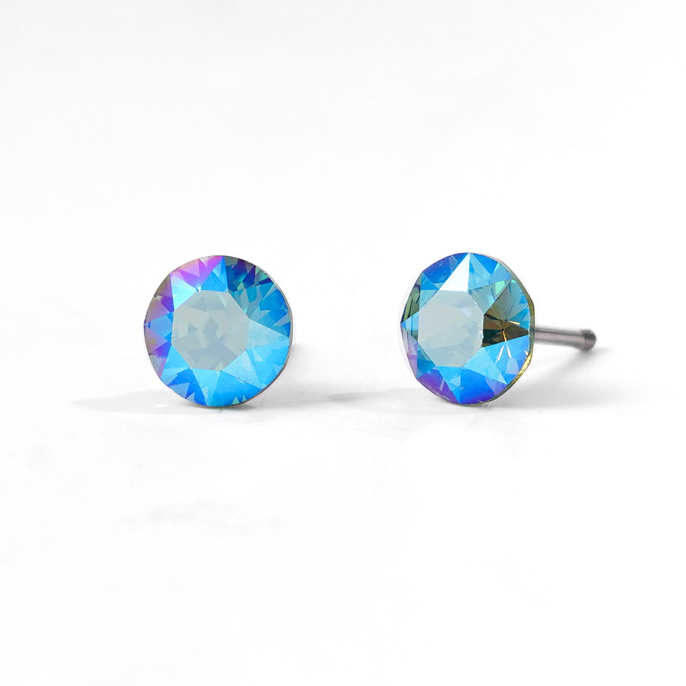 6mm Sparkling Synthetic Crystal Screw Back Titanium Stud Earrings