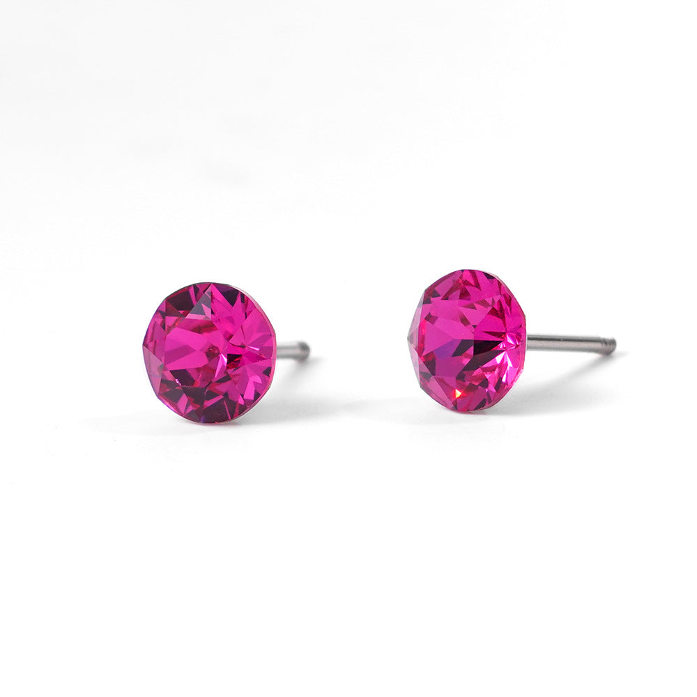 6mm Sparkling Synthetic Crystal Screw Back Titanium Stud Earrings