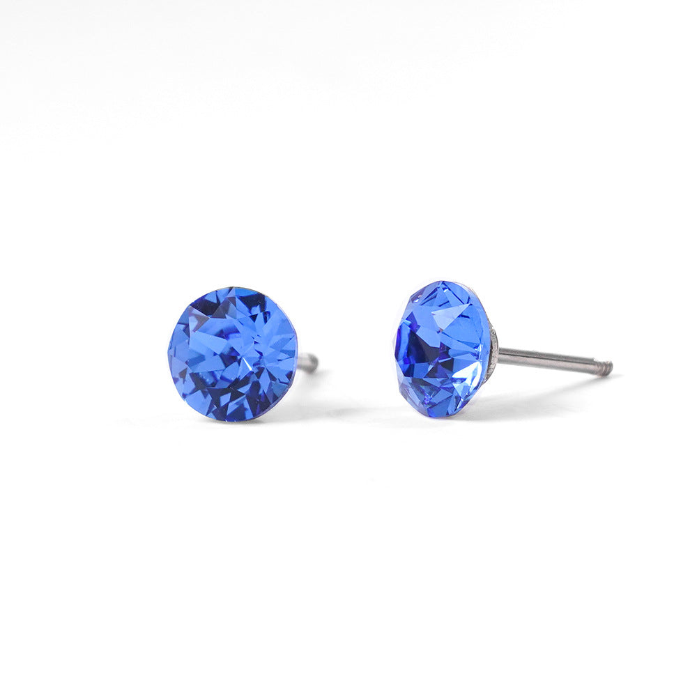 6mm Sparkling Synthetic Crystal Screw Back Titanium Stud Earrings