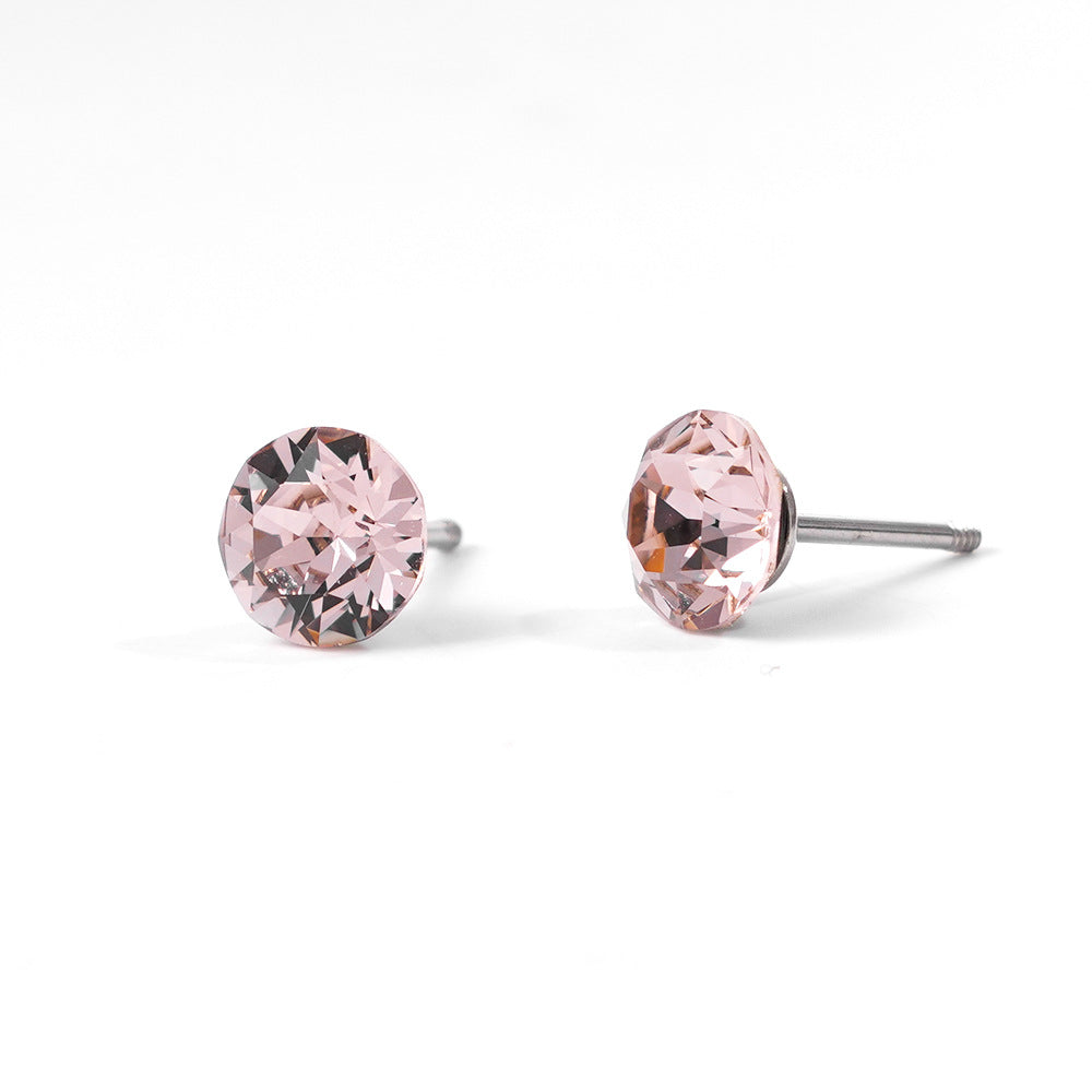 6mm Sparkling Synthetic Crystal Screw Back Titanium Stud Earrings