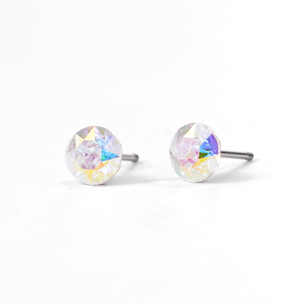 6mm Sparkling Synthetic Crystal Screw Back Titanium Stud Earrings