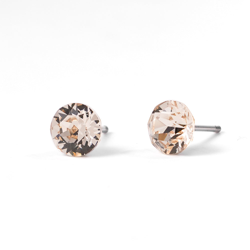 6mm Sparkling Synthetic Crystal Screw Back Titanium Stud Earrings