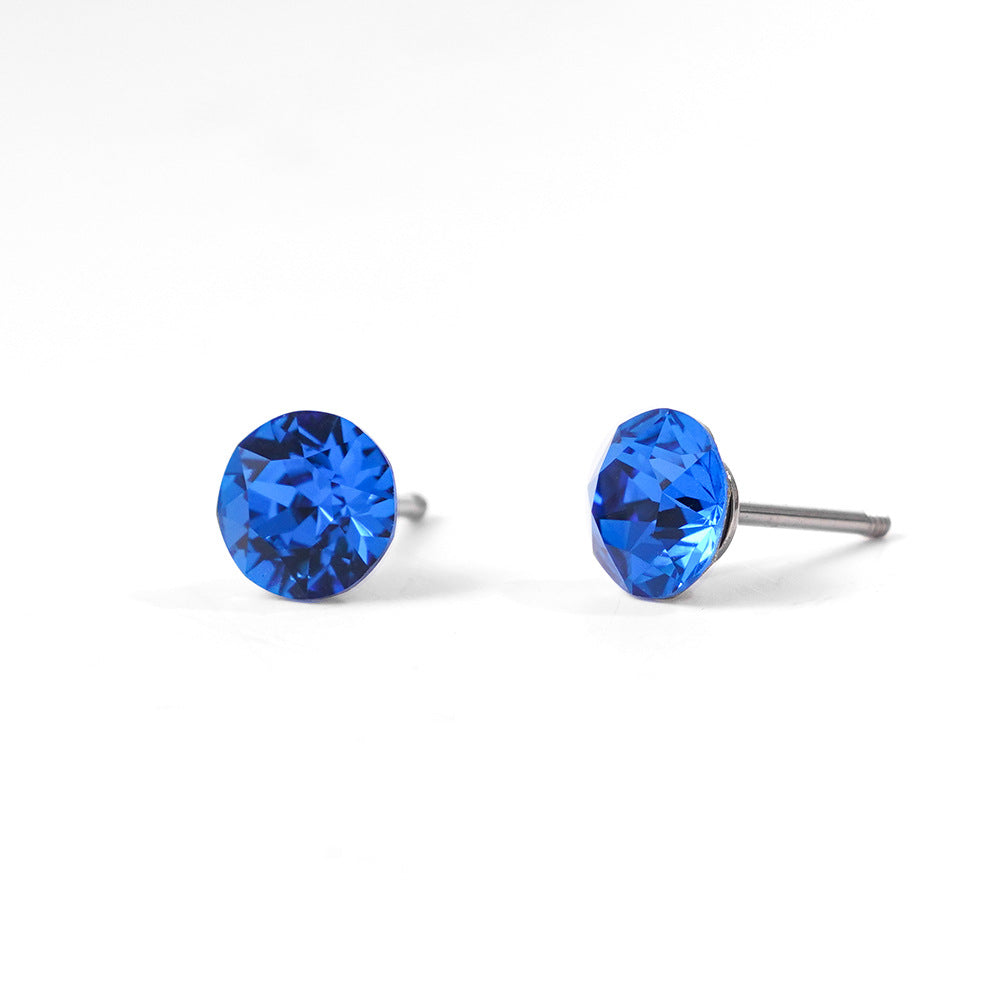 6mm Sparkling Synthetic Crystal Screw Back Titanium Stud Earrings