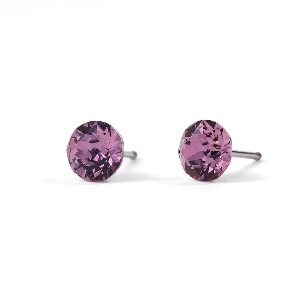 6mm Sparkling Synthetic Crystal Screw Back Titanium Stud Earrings
