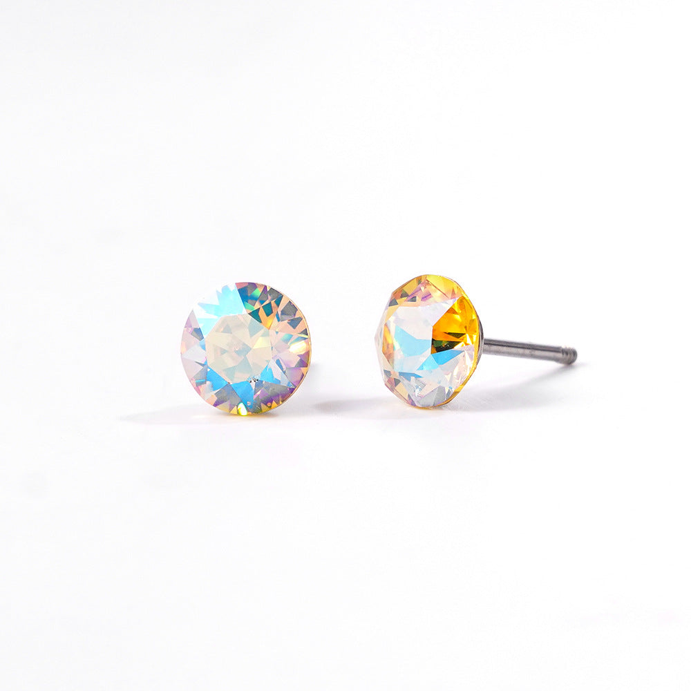 6mm Sparkling Synthetic Crystal Screw Back Titanium Stud Earrings