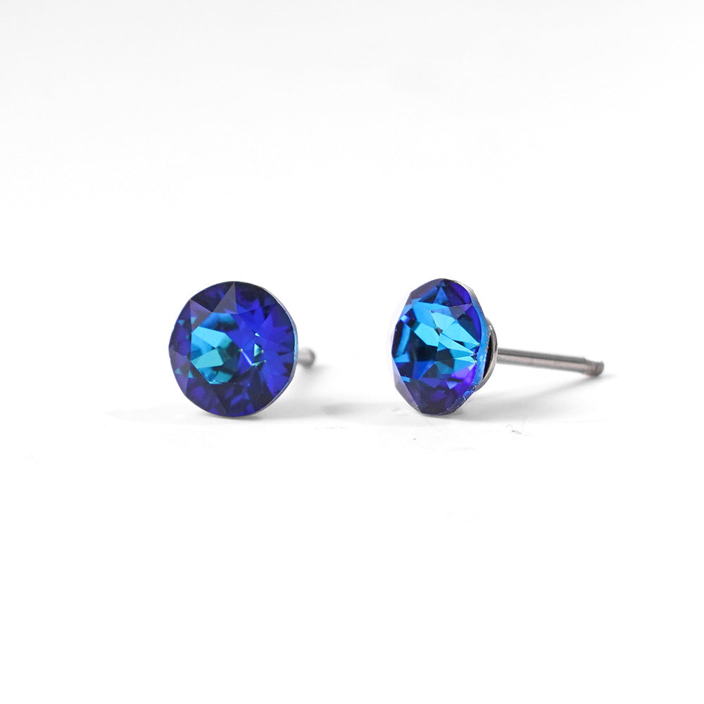 6mm Sparkling Synthetic Crystal Screw Back Titanium Stud Earrings
