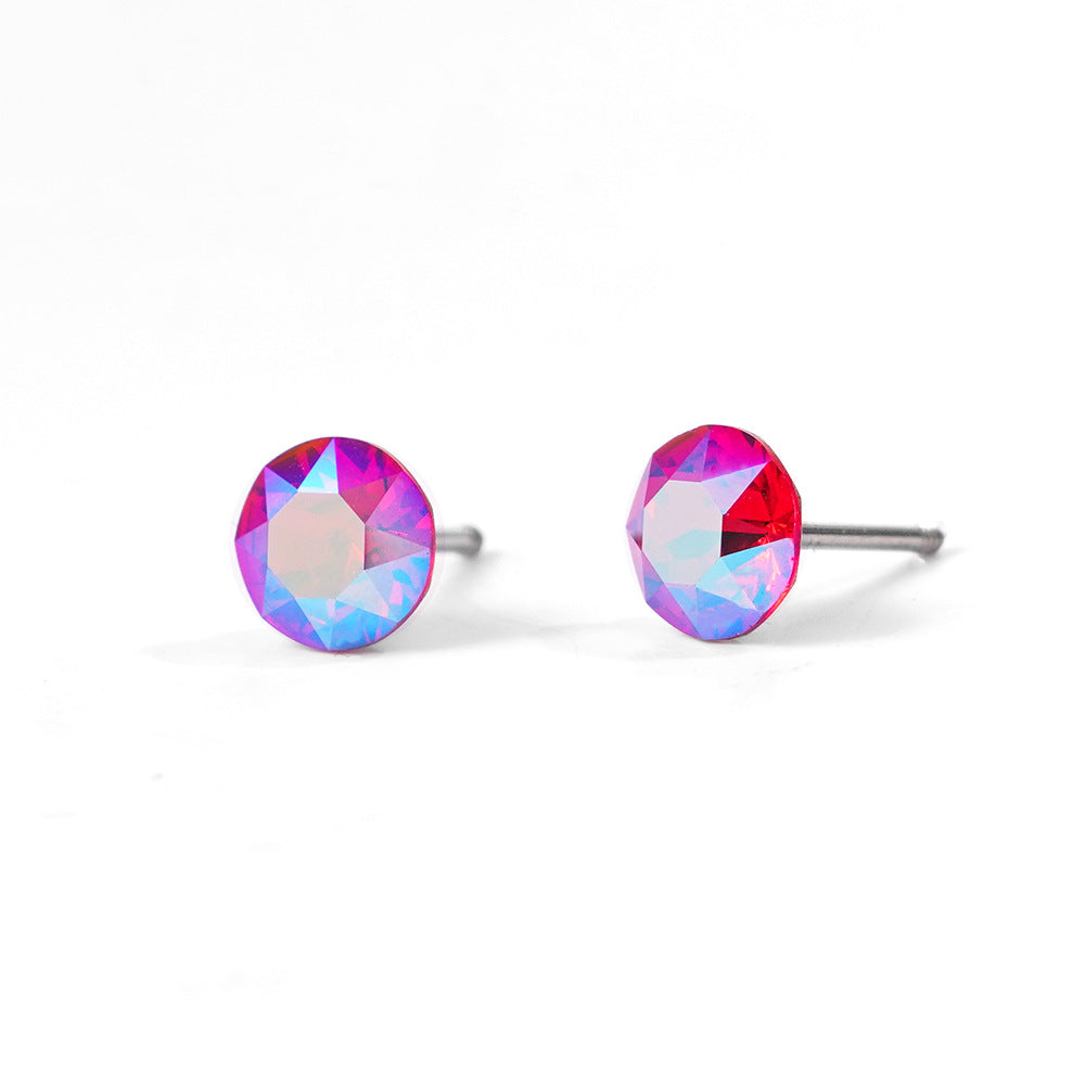 6mm Sparkling Synthetic Crystal Screw Back Titanium Stud Earrings